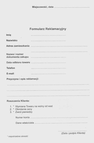 Reklamacja wadliwego towaru