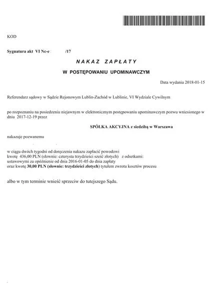 Sprzeciw od nakazu zapłaty