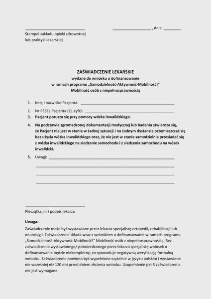 Wniosek o dofinansowanie