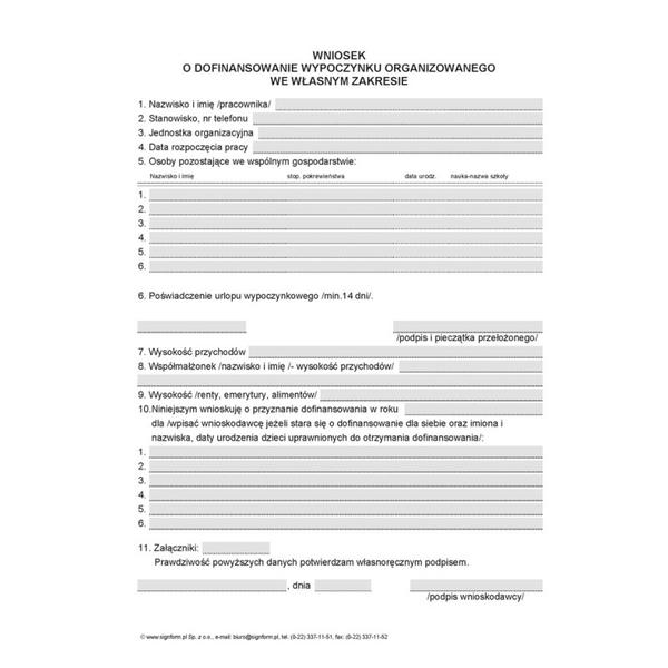 Wniosek o dofinansowanie